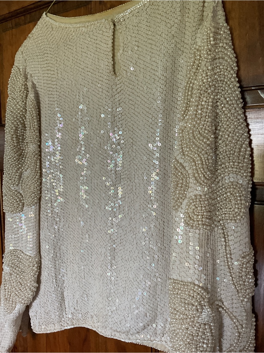 Beaded Sequin Ivory Women's Top - Elegant Evening Sweater